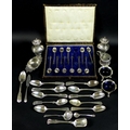 A group of mixed silver items, comprising a pair of peppers, Horace Woodward & Co, Birmingham 1912, ... 