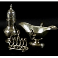 A group of three Victorian and Edwardian silver items, comprising a sugar castor, Pairpoint Brothers... 