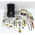 A large collection of jewellery and watches, including two 9ct gold rings set with stones and a 9ct ... 