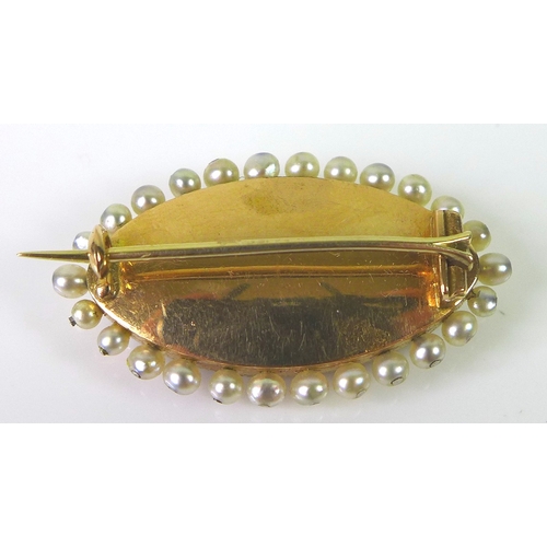 236 - A Victorian or Edwardian 15ct gold sweetheart brooch, the marquis shaped body set with diamond chips... 