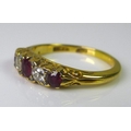 A Victorian 18ct gold five stone ring alternately set with diamonds and rubies, approx 0.3cts total ... 