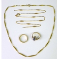 A selection of 9ct gold jewellery, including a 9ct gold ring set with marquis shaped blue stone enci... 