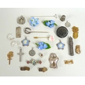 A group of gold, silver and costume jewellery, comprising a pair of 9ct gold cufflinks, a 9ct gold p... 