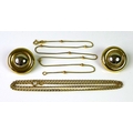 A group of 9ct gold jewellery, comprising a pair of 9ct gold clip on earrings, formed as puffed bi t... 