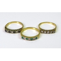 A group of three 9ct gold rings, one set with five diamonds, approx 0.25cts total diamond weight, si... 