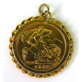 An Elizabeth II gold half sovereign, 1982, in 9ct gold pendant mount, 5.7g total.