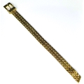 A 9ct gold woven link bracelet, modelled as a belt, 21.5cm long, 31.1g.