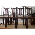 A set of four dining chairs, oval caned backs and barley twist supports, leatherette seats. (4)