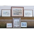 A pair of watercolours depicting Honfleur harbour, Normandy, together with three prints by Tom Baile... 