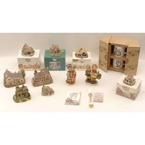 6 - A group of Lilliput Lane sculptures, four with boxes, two Hummel figurines, two Hummel mugs and a sp... 