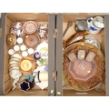 A group of mixed china and wooden items, including a studio pottery bowl, Royal Crown Derby Imari pa... 