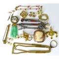 A group of jewellery, including an 18ct gold necklace and an 18ct gold chain, 10.9g total, a 15ct go... 