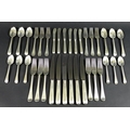 A C J Vander suite of Elizabeth II silver cutlery, six place settings, comprising six table knives, ... 