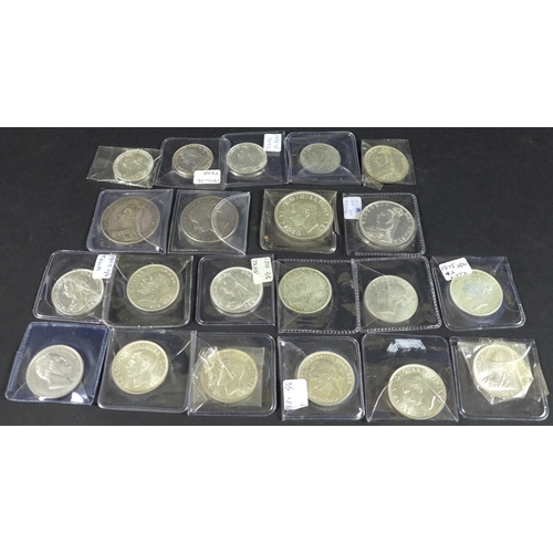 82 - A collection of William IV, Victoria, George V and George VI silver coins, including crowns, half cr... 