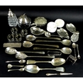 A group of silver and plated items, comprising a pair of George IV serving spoons, London 1836, Morr... 