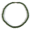 A string of fifty five jade beads, on a yellow metal screw clasp, each approx 8.3mm, 41cm.