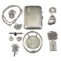 A small collection of silver and white metal jewellery, including a small George V silver cigarette ... 