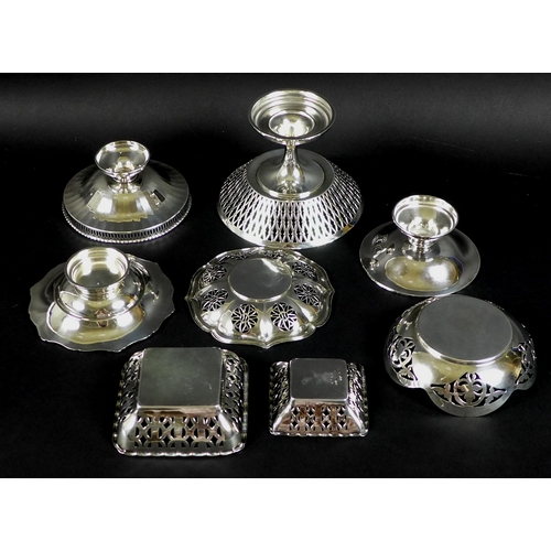 44 - A collection of silver, including a silver collared decanter, the glass body and matching stopper fo... 