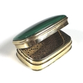 A Georgian yellow metal vinaigrette, the hinged lid set with malachite and porphyry, the interior wi... 