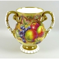 A modern Royal Worcester loving cup, hand painted fruit study decorated by Paul Stanley, 23cm high.
