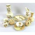 A collection of blush and ivory Worcester porcelain, all floral painted with gilt decoration, compri... 