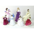 A group of Royal Doulton figurines of ladies, comprising Angela HN3149, signed base, Melissa HN3885,... 