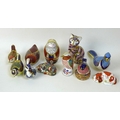 A group of Royal Crown Derby paperweights, comprising Cat LX, Hummingbird LXII, Coot LVIII, Nesting ... 