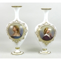 A pair of late 19th century French white opaline glass baluster vases, each decorated with a portrai... 