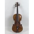 An early 20th century violin, unlabelled, with mother of pearl inlay, in need of restoration, back 3... 