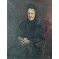 A Victorian oil on canvas painting of an elderly lady, in large Victorian gilded frame, apparently u... 