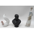 A group of ceramics comprising a Lladro figure of a cockerel, a Nao figurine of a girl with a wheats... 