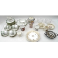 A group of ceramics including an Aynsley part tea service, overpainted with roses and garlands, comp... 