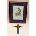 A General Gunther Rall signed print, after John D Shaw, together with a brass wall crucifix, engrave... 