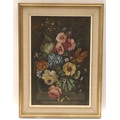 British School: (early 20th century): still life of flowers on a ledge, in the Dutch 17th century st... 