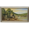 Alan King (British, 1946-2013)- a large oil on canvas painting of a Devon beach, gilt frame.