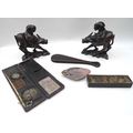 A selection of items including a pair of 20th century carved oxen with boy's seated upon their backs... 