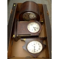 A group of three mantel clocks, each with silvered dials and Arabic numerals. (3, 1 box)