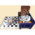 A marble and onyx chess board with resin chess set together with a collection of ceramic and plastic... 