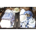 A collection of mixed blue and white china, including a pair of Chinese sleeve vases, a Chinese ging... 