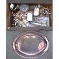A quantity of silver and silver plated items, including an Edwardian silver backed mirror, brush and... 
