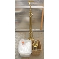 A brass standard lamp, with telescopic top and tripod stand, complete with oil lamp and a further la... 