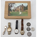 A collection of watches and coins including a vintage gents Printania 17 Rubis Incabloc Incastar wat... 