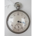 A WWII military pocket watch, the back of the white metal body stamped GS/TP, broad arrow, 009764, f... 