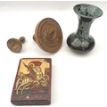 A 20th century Russian icon depicting St George mounted on a charger slaying the dragon, together wi... 
