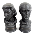 A pair of Wedgwood black basalt portrait busts, modelled as HM Queen Elizabeth II and HRH The Duke o... 