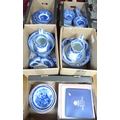 A large collection of Abbey Ware blue and white china, including cups, plates, bowls, wash jugs and ... 