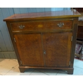 A reproduction corner cabinet, octagonal occasional table, cupboard and demi-lune table. (4)