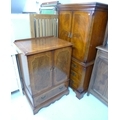 Two reproduction TV cabinets with single drawers below, walnut veneered. (2)