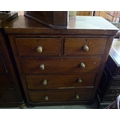 A late Victorian mahogany veneered on pine chest of drawers, two over three drawers.