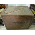 A vintage wooden tea chest, stamped 'Arthur Berton Ltd, Britannia House, Old Street, EC2', a'f damag... 